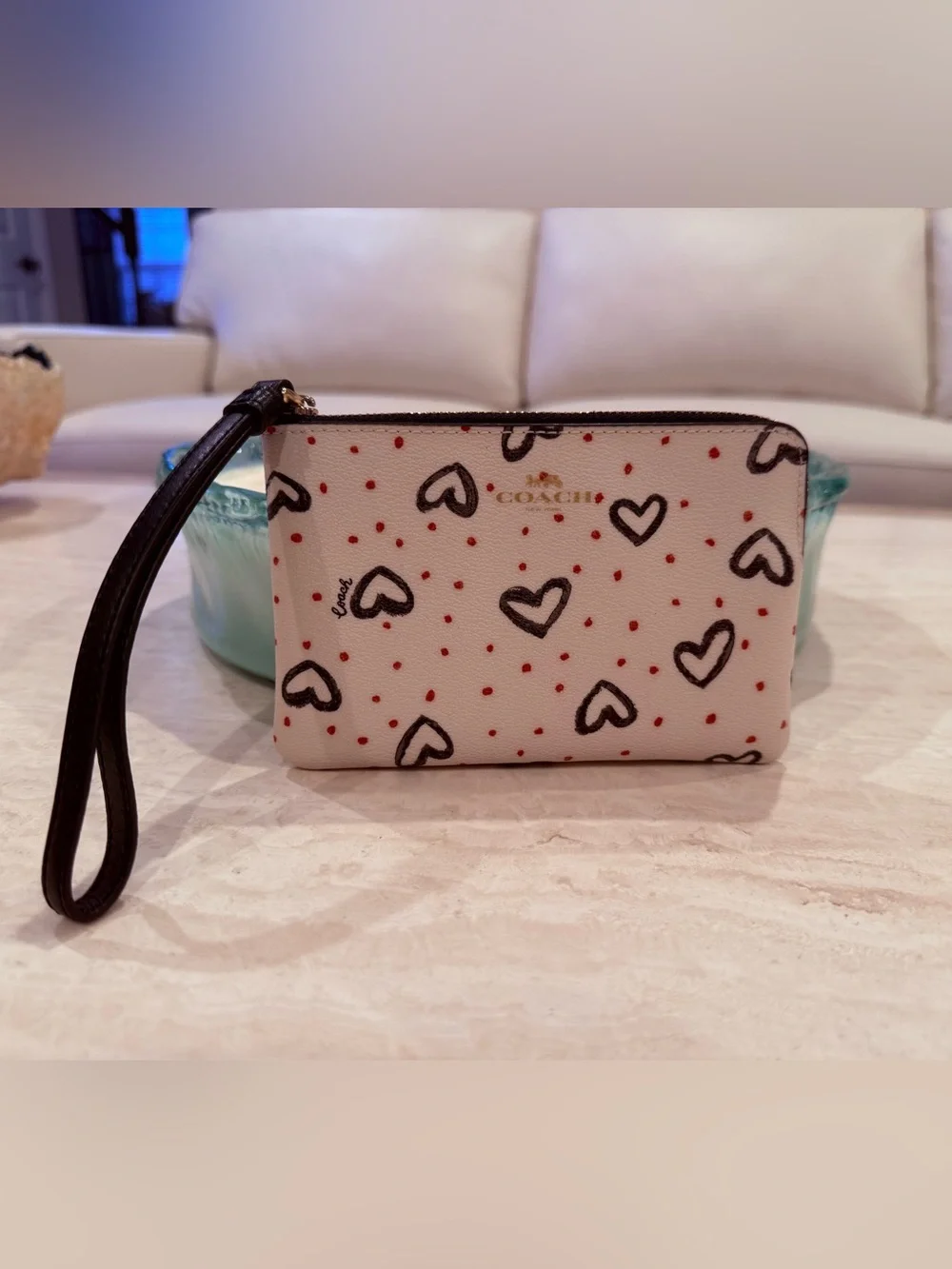 Coach Cream Heart & Red Dot Wristlet - Picture 1 of 5